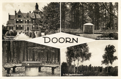 9060 Collage van gezichten te Doorn:- Het Maarten Maartenshuis.- De Doornse Hei.- De Stenen Tafel.- In het Berkenbos.